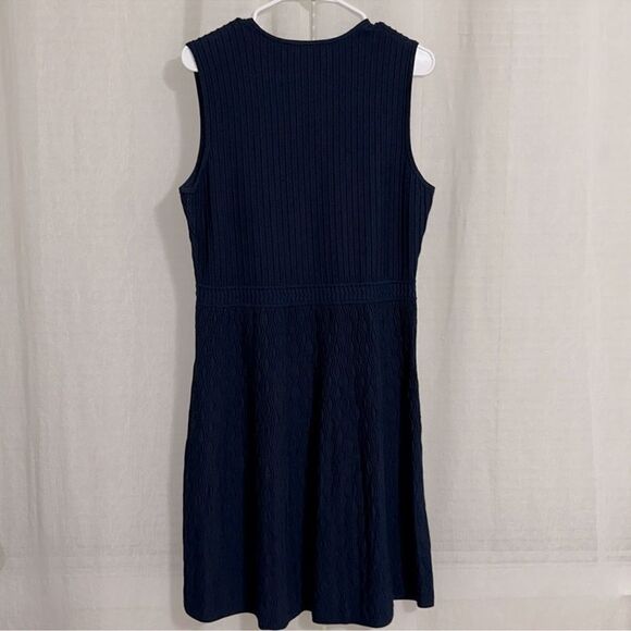 Tory Burch L LIAM Navy Knit Fit-and-Flare Textured Sleeves Dress - Picture 8 of 15